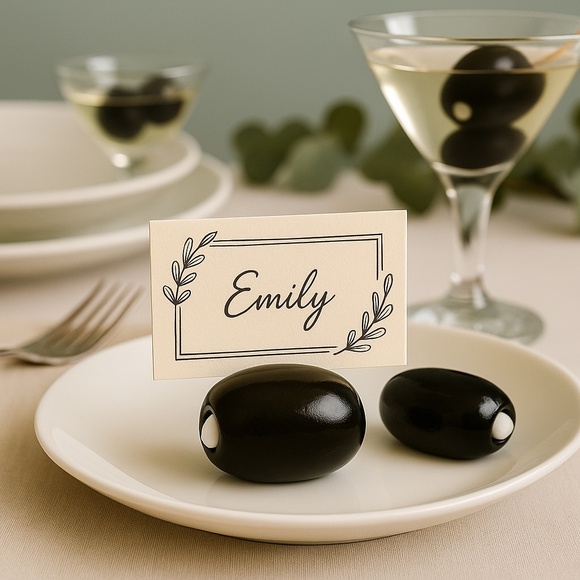 Olive Place Card Holders – Set of 4 | Martini Party Table Decor Hand Sculpted - Picture 3 of 10